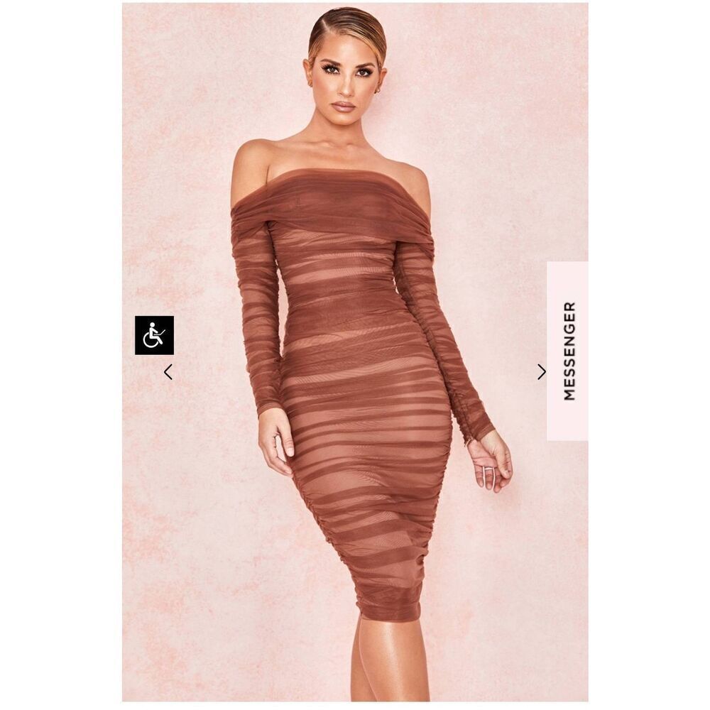House of CB Anais Tulle Off the shoulder Bodycon Ruched Dress Size Small